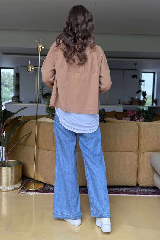 Laundry B Wicklow Fine Knit Throw On Cardigan Tan /5 =